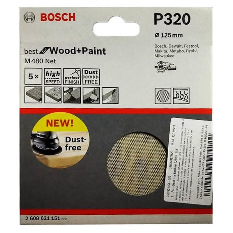 Disco de Lixa Tipo Tela 5 POL M480 Boschnet c/ Velcro Grana 320 com 5 Unidades P320 BOSCH