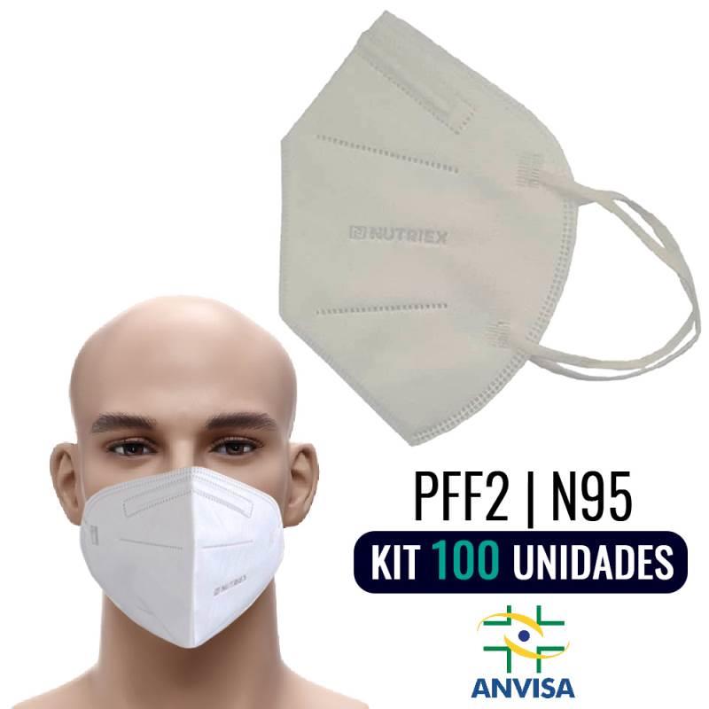 Máscara Respirador PFF2-S N95 Branco s/ Válvula Kit com 100 Unidades NUTRIEX