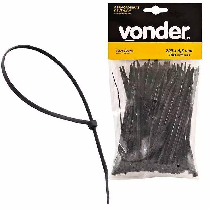 Abraçadeira de Nylon 200 x 4.8 MMM Preta VONDER