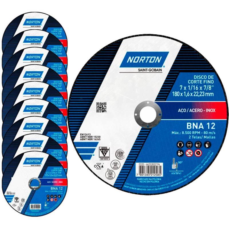 Disco de Corte para Metal e Inox 7 POL x 1.6 MM BNA 12 Kit 10 Peças NORTON
