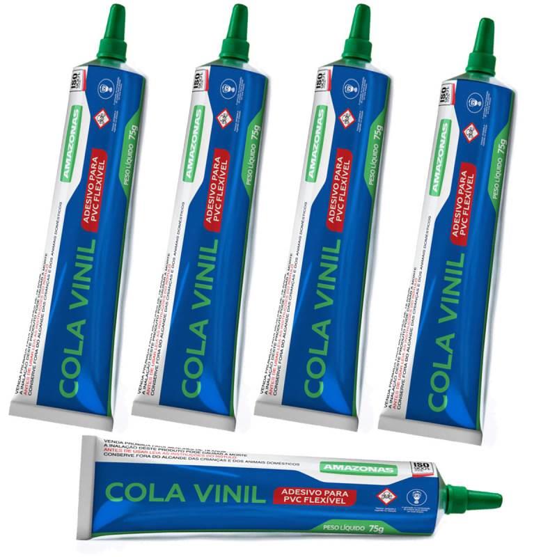Cola Viníl para PVC Bisnaga 75 GR Kit com 5 Peças AMAZONAS