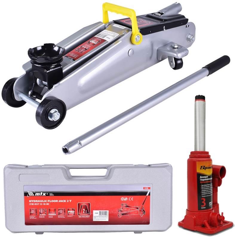 Macaco Hidráulico Jacaré 2 TON c/ Maleta MTX + Macaco Garrafa 3 TON SPARTA