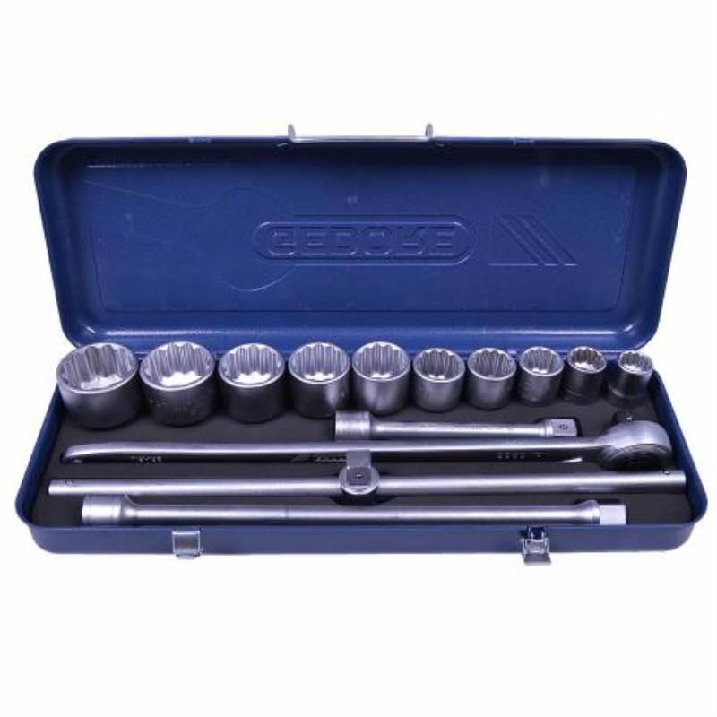 Jogo de Soquete Encaixe 3/4 POL de 22 á 50 MM Estriado com 14 Peças GEDORE