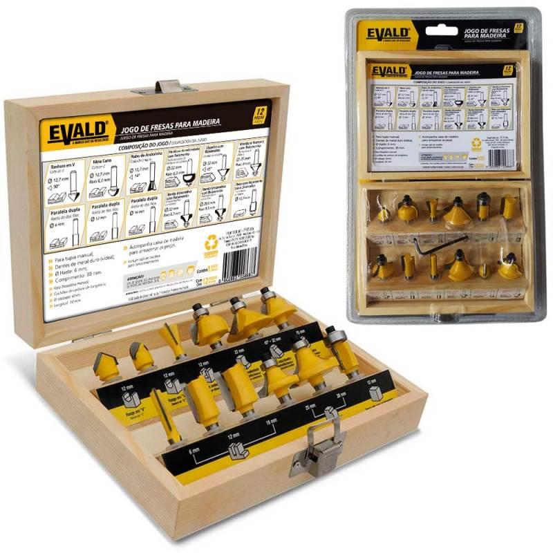 Jogo de Fresas Tupia para Madeira Kit 12 Peças Haste 6 MM RC012BAL EVALD