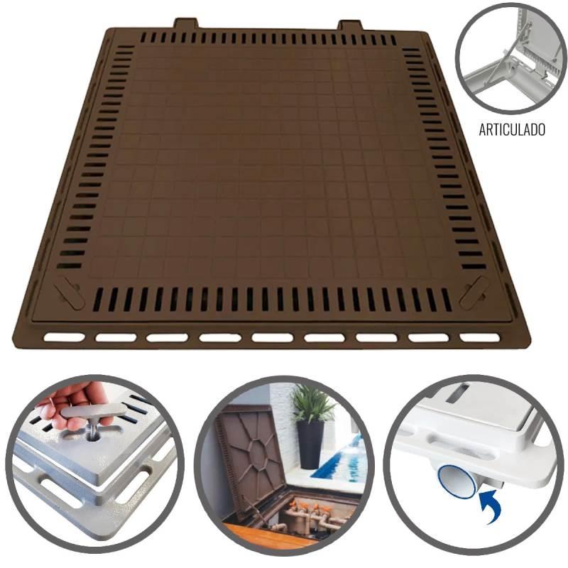 Tampão 80 x 80 CM Articulado com Grelha para Casa de Máquinas de Piscinas 3174 Marron Fosco GDA