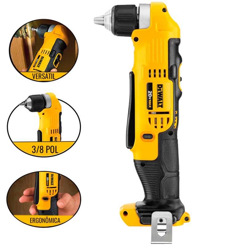 Furadeira Angular 20V à Bateria 3/8 POL com Velocidade Variável sem Bateria DCD740B DEWALT