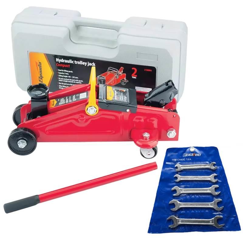 Macaco Jacaré para 2 TON com Maleta SPARTA + Kit Chave Fixa 5 Peças EDA