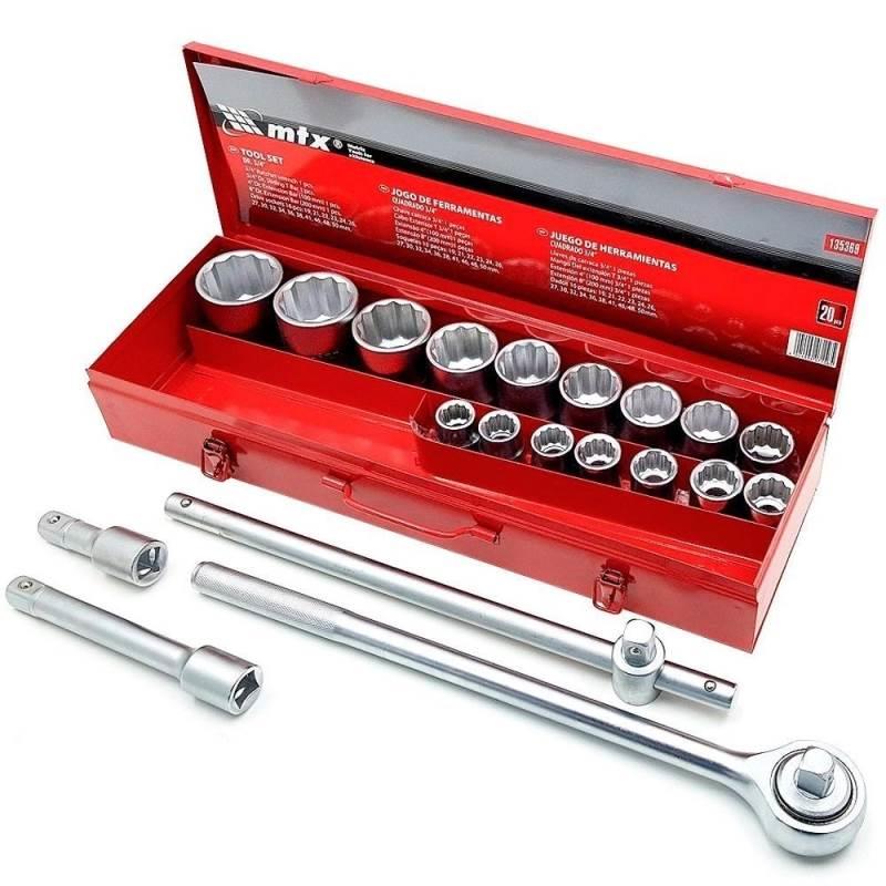 Jogo de Soquete 3/4 POL de 19 à 50 MM com 20 Peças Estriados MTX