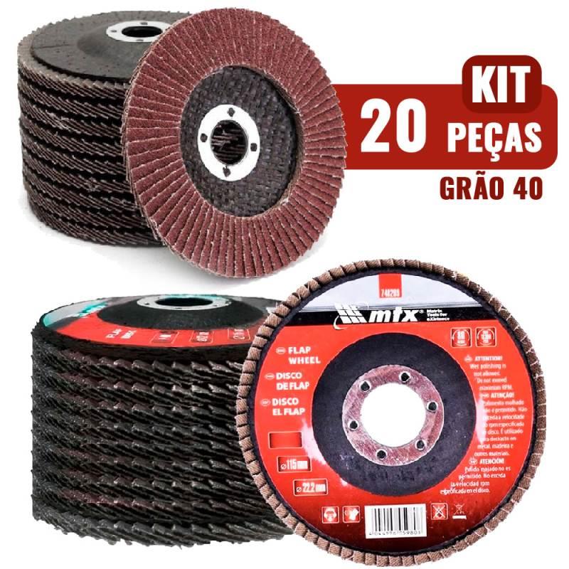 Disco de Lixa Flap 4.1/2 POL Grana 60 Kit 20 Unidades MTX