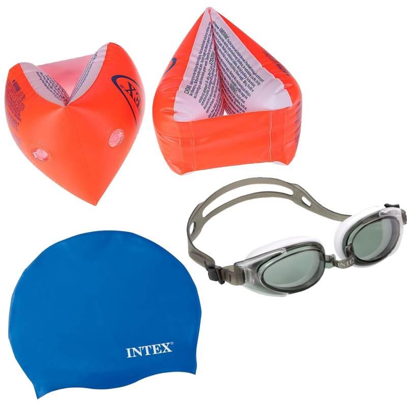 Kit para Natação Boia Braço Flutuador + Touca Silicone + Óculos Espelhado com Preção UV IN