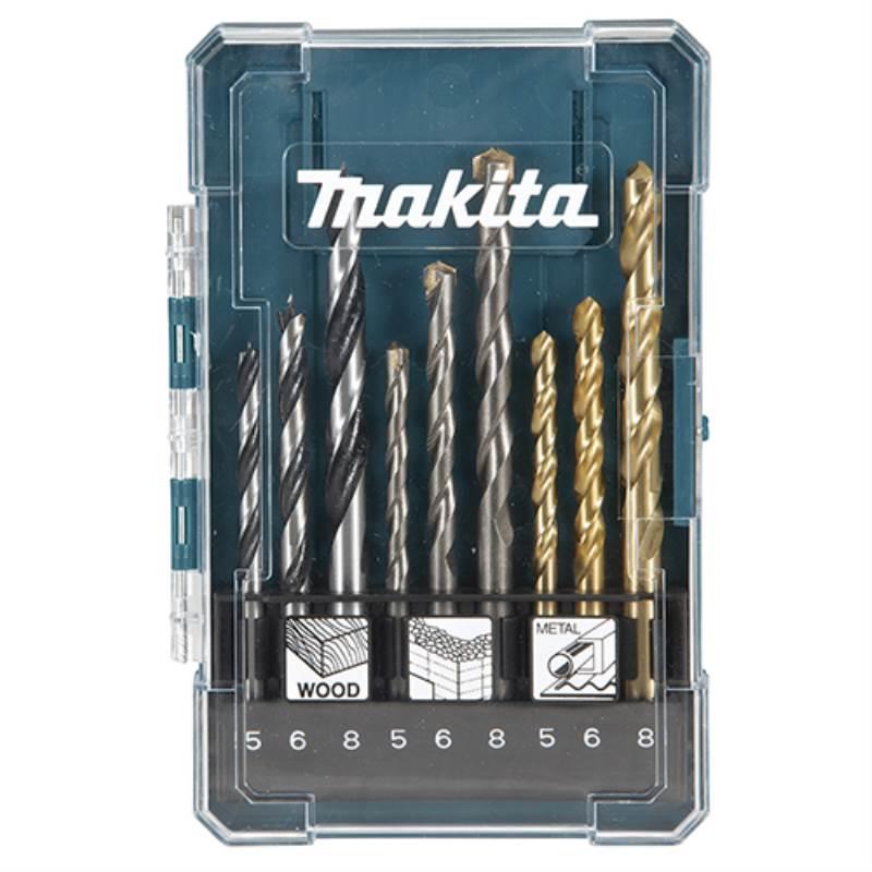 Conjunto de Brocas para Madeira. Metal e Concreto 5 à 8 MM Kit 9 Peças D-71962 MAKITA