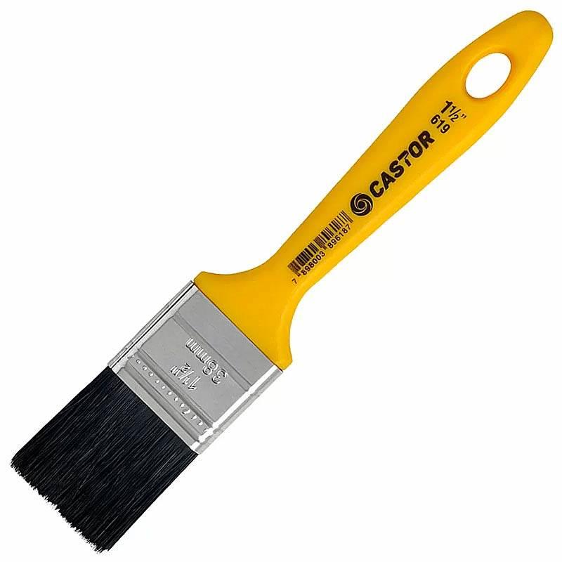 Pincel Trincha 1.1/2 Pol Amarelo Com Cerdas Pretas 619 CASTOR