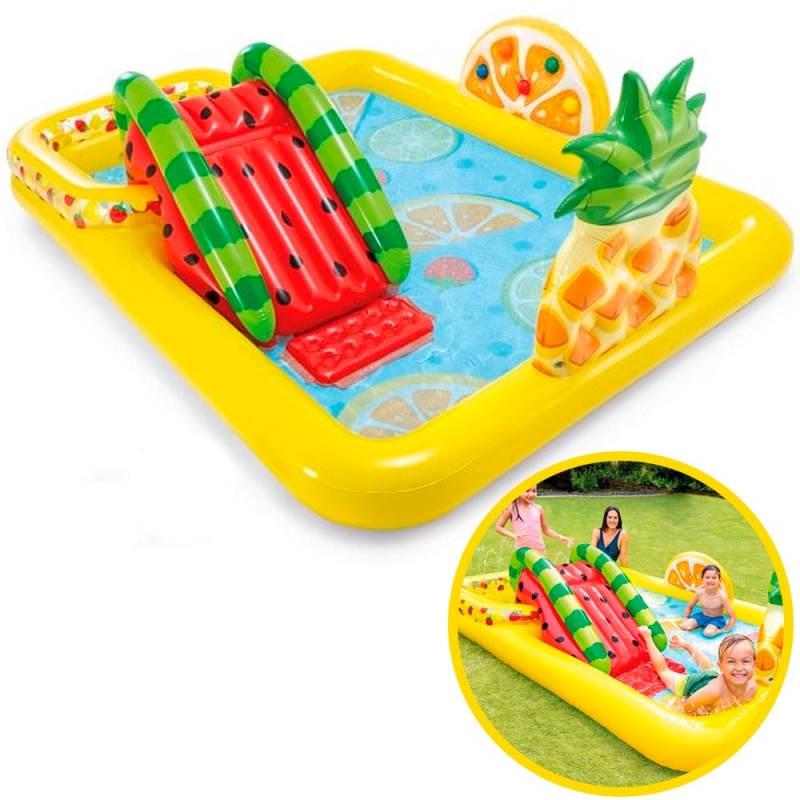 Piscina Inflável 493 Litros Fruity Play Center com Escorregador INTEX