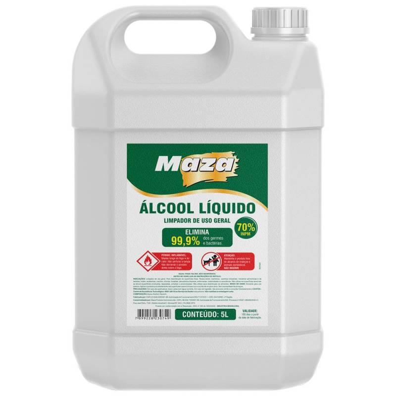 Álcool Líquido 70% 5 Litros Higienizador Antisséptico Limpador de Ambientes MAZA