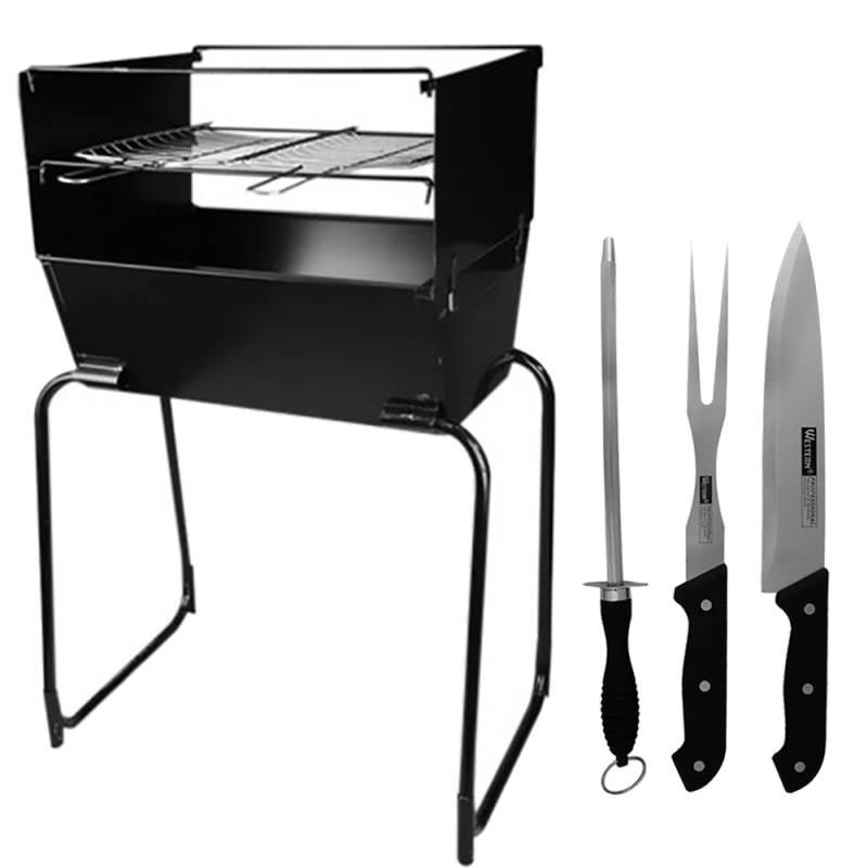 Churrasqueira Desmontável Aberta CHU01 FERCAR + Kit Churrasco