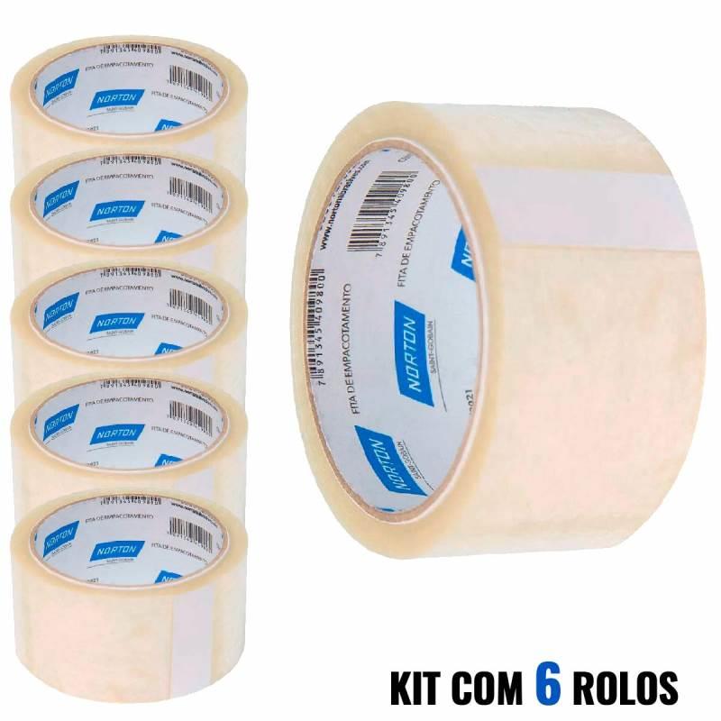 Fita para Empacotamento Transparente 48MM x 45 Metros Kit 6 Rolos NORTON