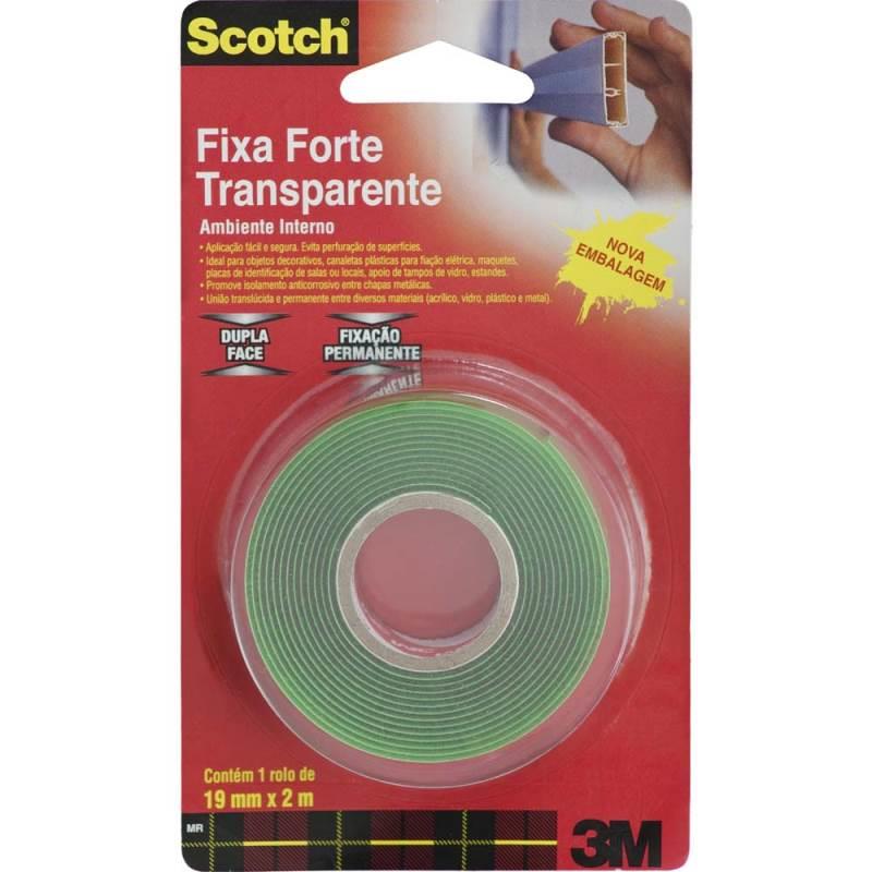 Fita Dupla Face Fixa Forte Transparente p/ Ambiente Interno 19 MM x 2 Metros Scotch 3M
