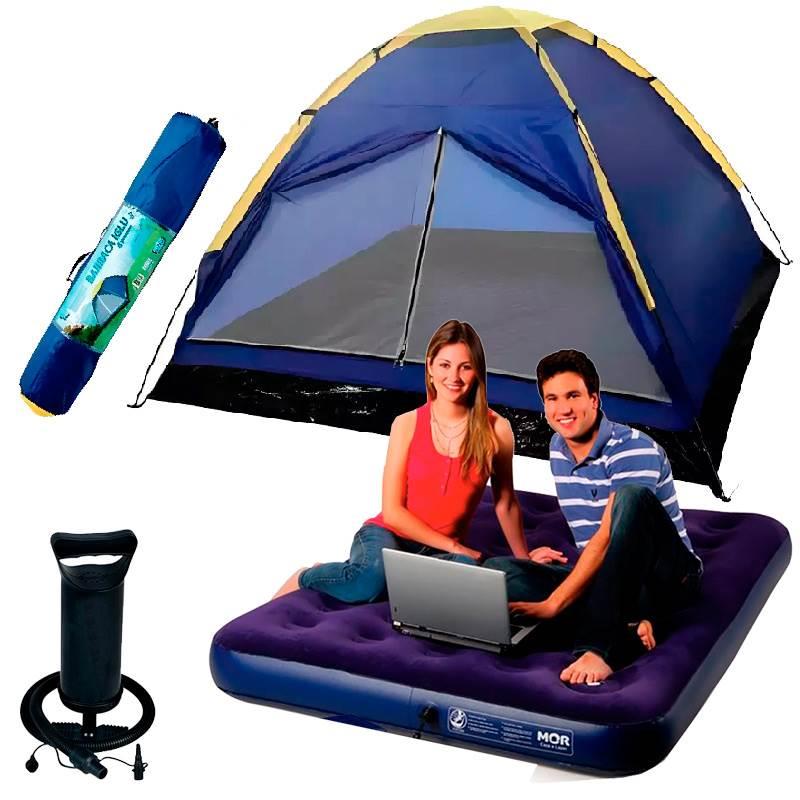 Barraca para Camping Iglu 4 Pessoas + Colchão Inflável Casal + Bomba