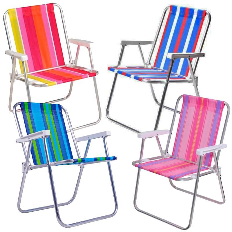 Kit com 4 Cadeiras de Praia e Piscina Alta em Alumínio Cores Variadas 25500 BEL