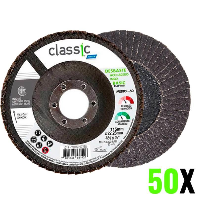 Disco de Lixa Flap 4.1/2 POL Grão 60 Kit 50 Unidades Classic Basic NORTON