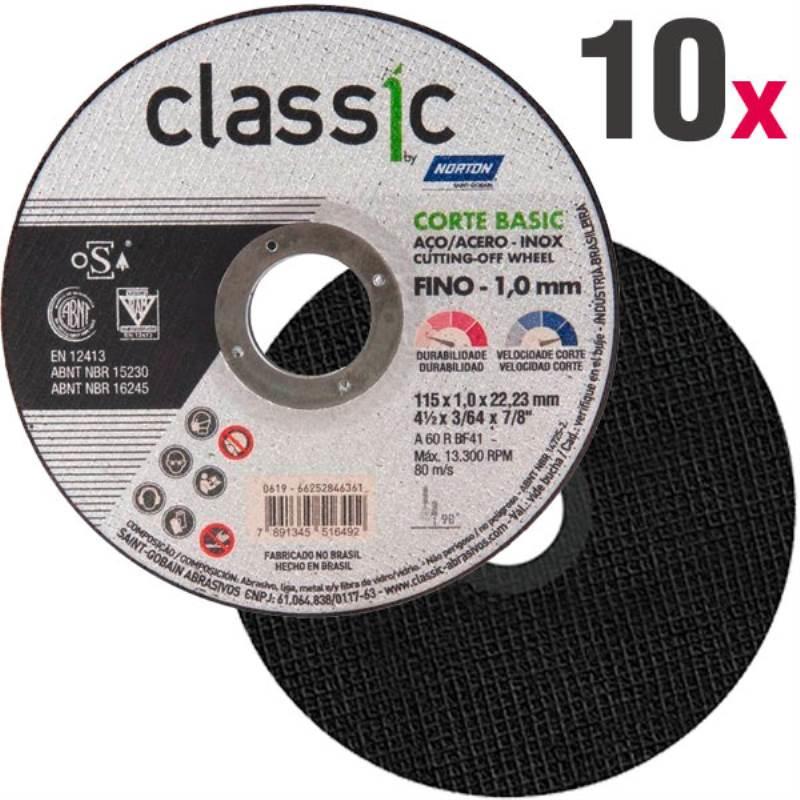 Disco de Corte 4.1/2 POL x 1.0 MM Aço Inox Classic Corte Basic Kit 10 Peças NORTON