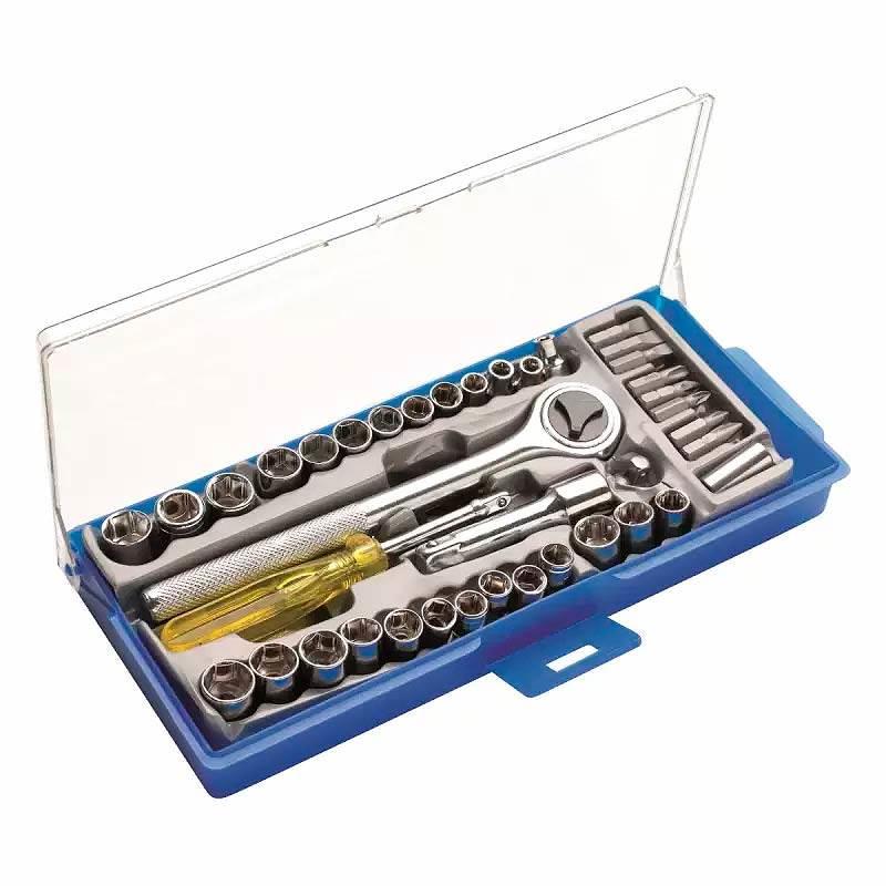 Jogo de Soquetes e Bits c/ Chave Catraca 1/4 e 3/8 POL com 40 Peças 8ZI EDA