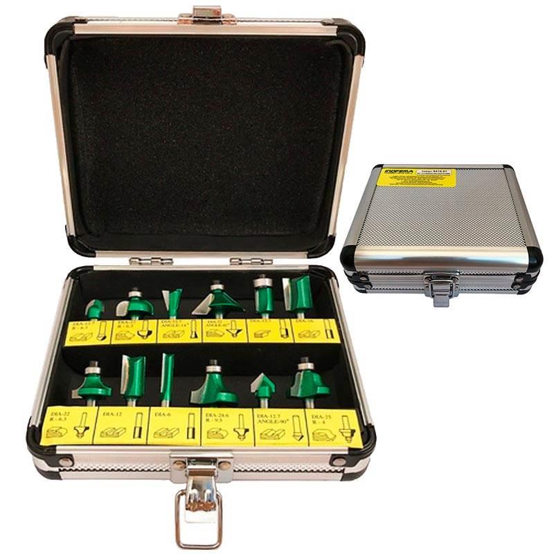 Fresas para Tupia Haste 6 MM Kit com 12 Peças e Maleta 6410.01 INDFEMA