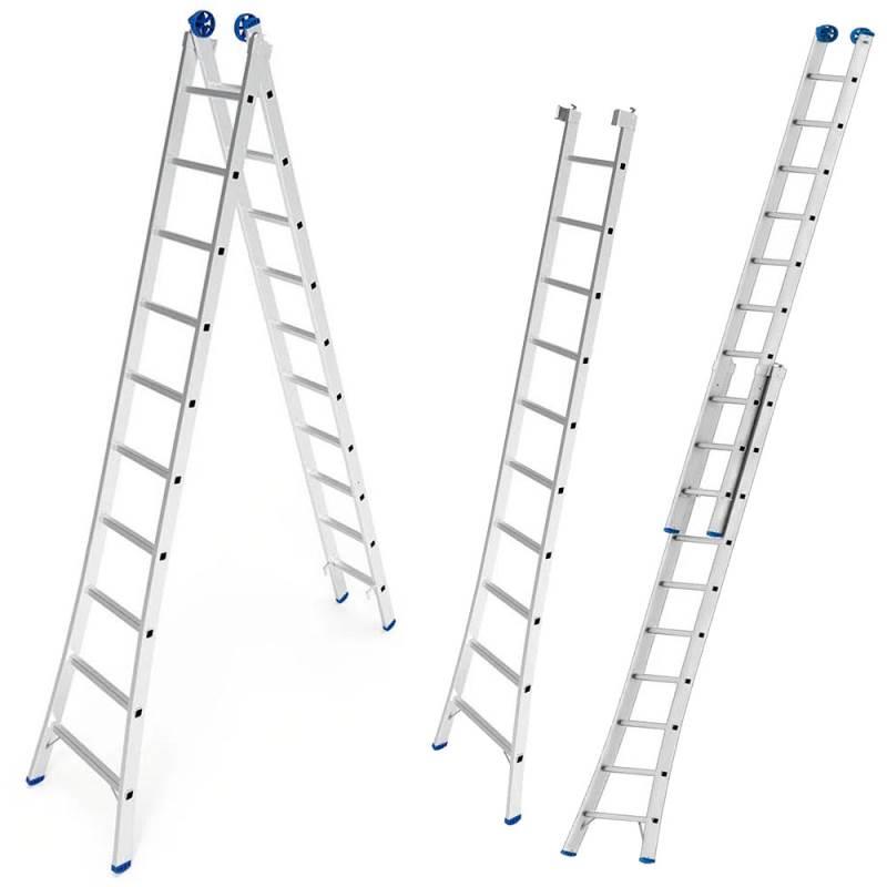 Escada de Alumínio Extensiva 2 x 10 Degraus 3.09 x 5.05 Metros MOR