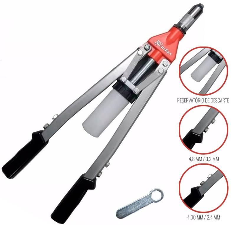 Alicate Rebitador Manual Alavanca Profissional Com Coletor 3.2 a 6.4 MM Profissional 405359 MTX