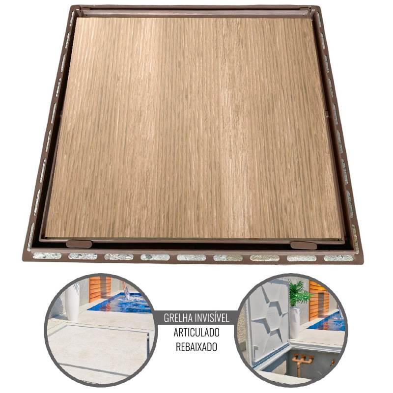 Tampão 90 x 90 CM Rebaixado Articulado Grelha Invisível Casa Máquinas Piscinas 371905 Marrom GDA