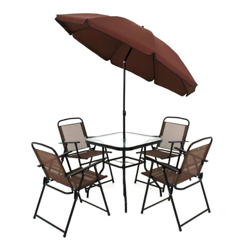 Conjunto Miami para Jardim com 4 Cadeiras Mesa e Guarda-sol Marrom 85200 Bel