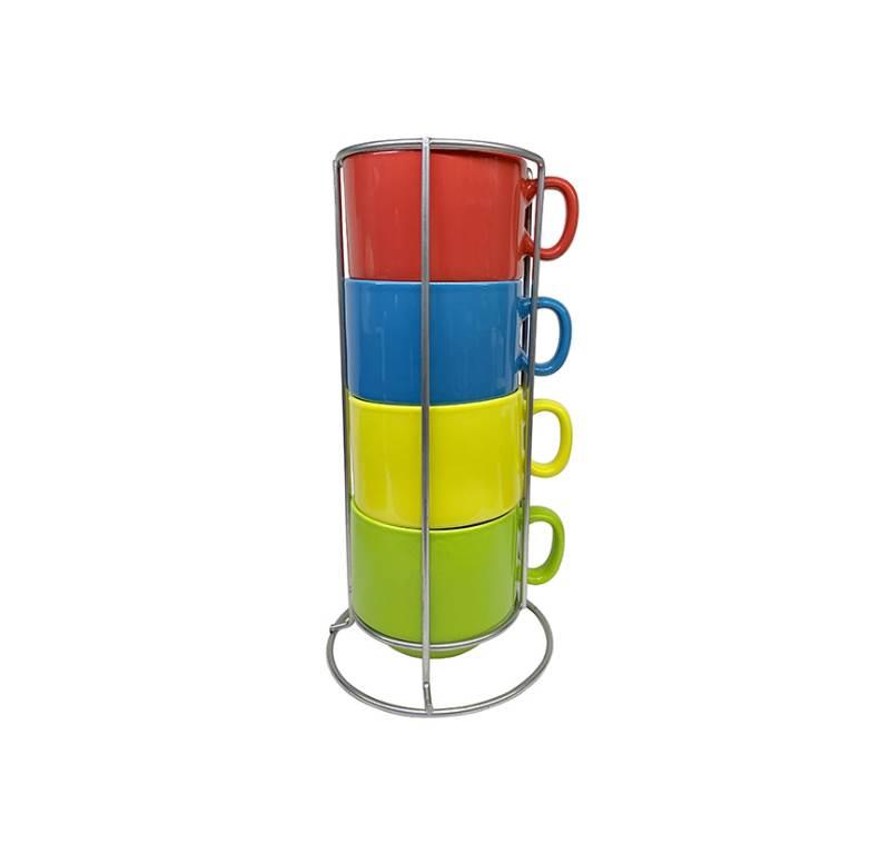 Jogo de Xícaras em Porcelana 4 Peças 200 ML Coloridas com Suporte JGCH-014 HAUSKRAFT
