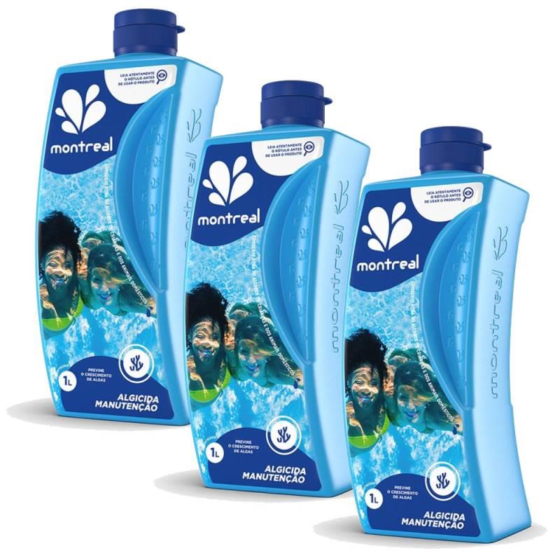Cloro Algicida Manutenção Anti Algas p/ Piscinas e Hidrotanques 3 Litros MONTREAL