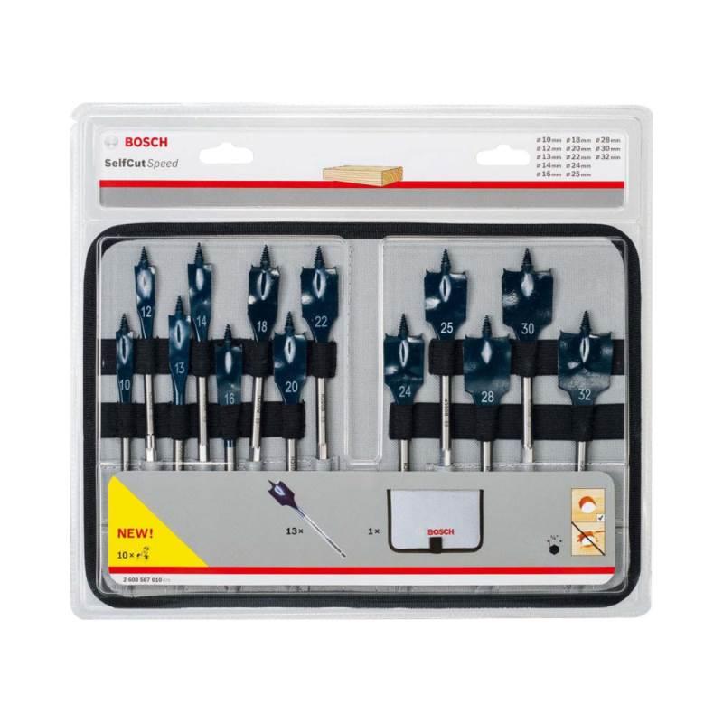 Kit Brocas Chatas Encaixe 1/4 POL p/ Madeira Estojo 13 Peças 10-32 MM X 152 MM BOSCH