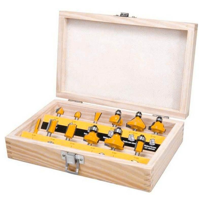 Jogo de Fresas para Tupia Metal Duro para Madeira Haste 6 MM Kit com 12 Peças 9ZP EDA