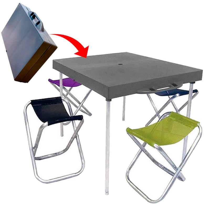 Mesa Prática Dobrável de Alumínio Tipo Maleta Com 4 Banquetas MEP2001 BOTAFOGO