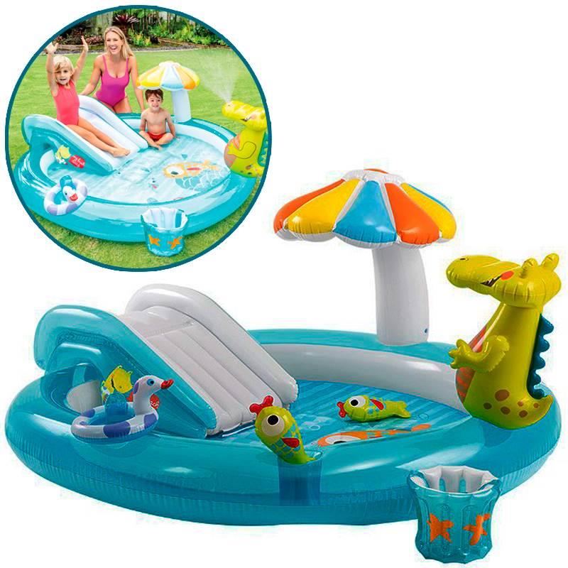 Piscina Inflável Playground Infantil 160 Litros Com Escorregador 57165 INTEX
