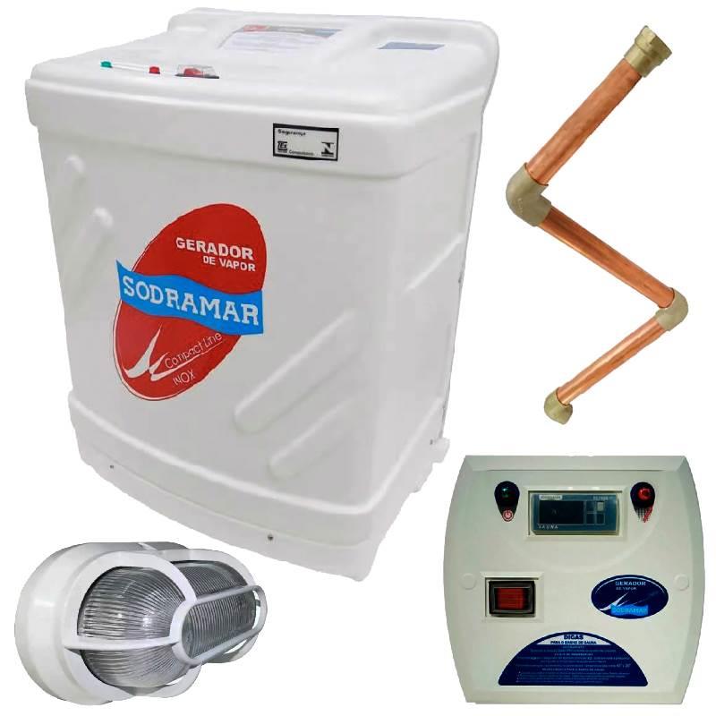 Gerador de Vapor Para Sauna 15KW 220V Trifásico c/Quadro Digital Kit Instalação e Luminária SODRAMAR