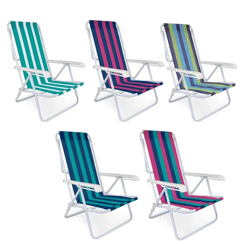 Cadeira de Praia e Piscina Reclinável 8 Posições Aço 2005 Cores Variadas MOR