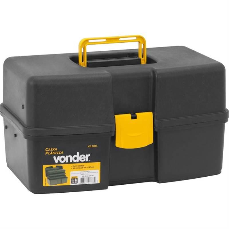 Caixa Plástica 14.5 POL para Ferramentas 3 Bandejas 37 x 22 x 20 CM VD 3001 VONDER