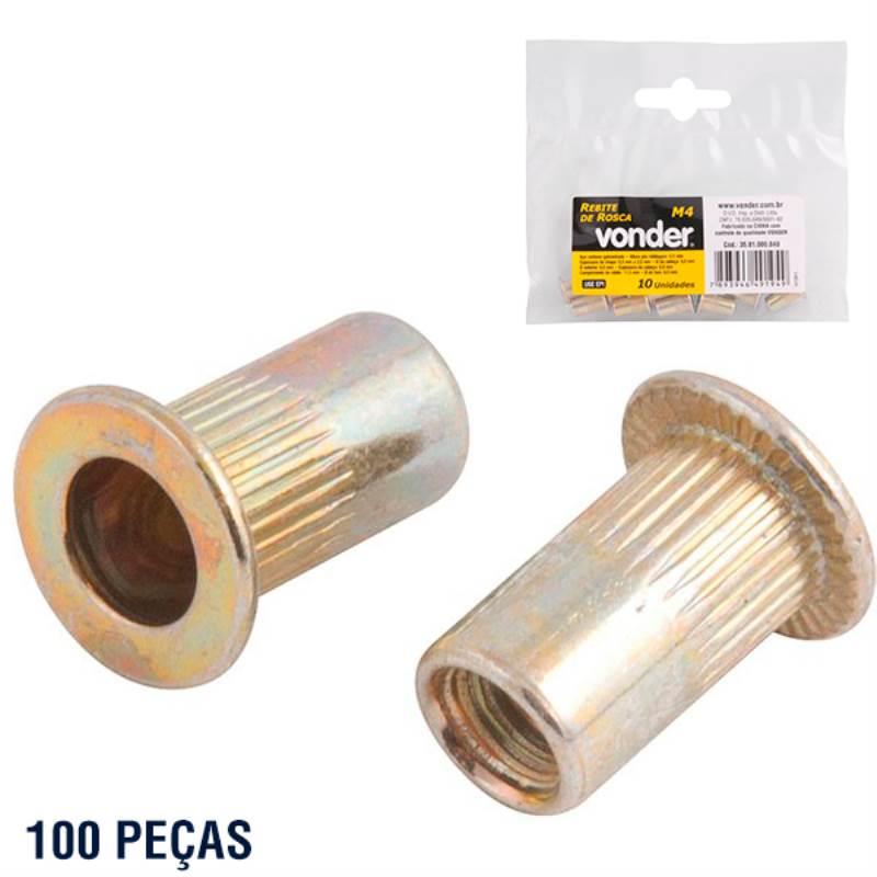 Rebite POP com Rosca M4 com 100 Peças VONDER