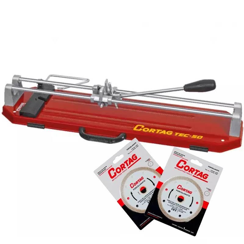 Combo Cortador de Azulejo 50 CM Profissional TEC 50 + 2 Discos Corte Diamantados Porcelanato CORTAG