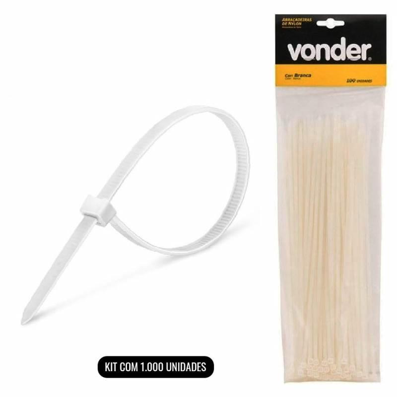 Abraçadeira de Nylon 100 x 2.5 MM Kit c/ 1.000 Unidades Branco VONDER