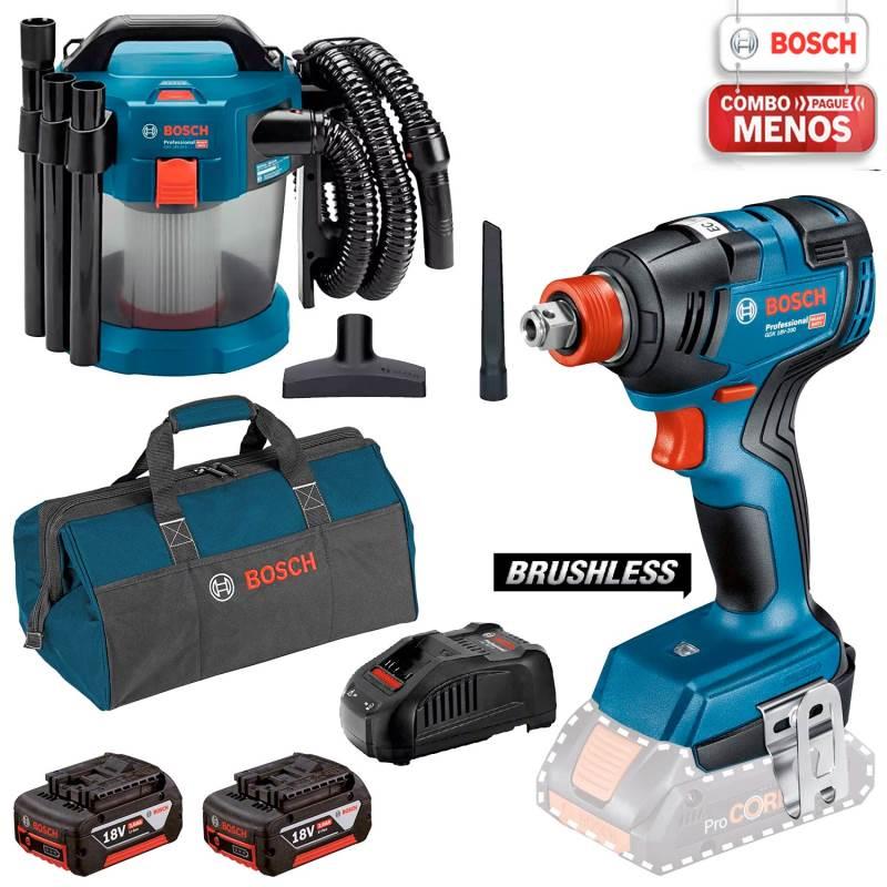 Chave de Impacto 18V BRUSHLESS 2 em 1 GDX18V-200 + Aspirador Pó e Líquido 10L GAS 18V-10 BOSCH