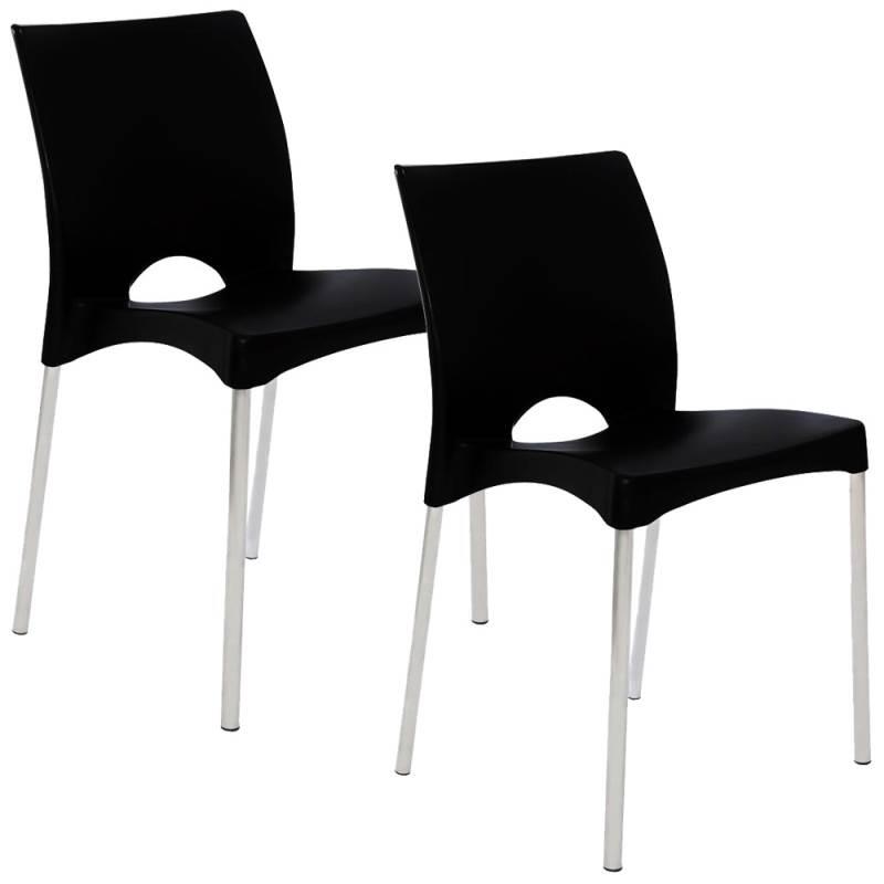 Cadeira Boston Pés em Alumínio Empilhável Preto Kit 2 Unidades F900001 GARDEN