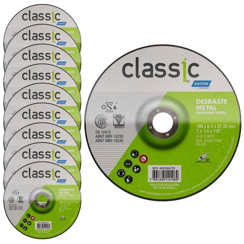 Disco de Desbaste Metal 7 POL x 6.4 MM Furo 7/8 POL Classic Kit 10 Peças NORTON