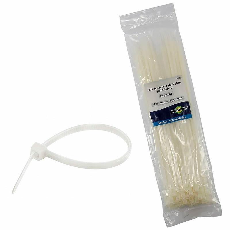 Abraçadeira de Nylon 4.8 x 350MM Branca 100 Unidades 8638 BRASFORT