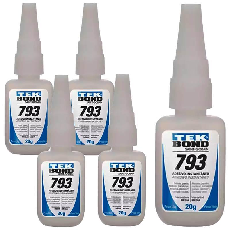 Adesivo Instantâneo Multiuso com Bico Anti Entupimento 20g 793 Kit com 5 Unidades TEKBOND