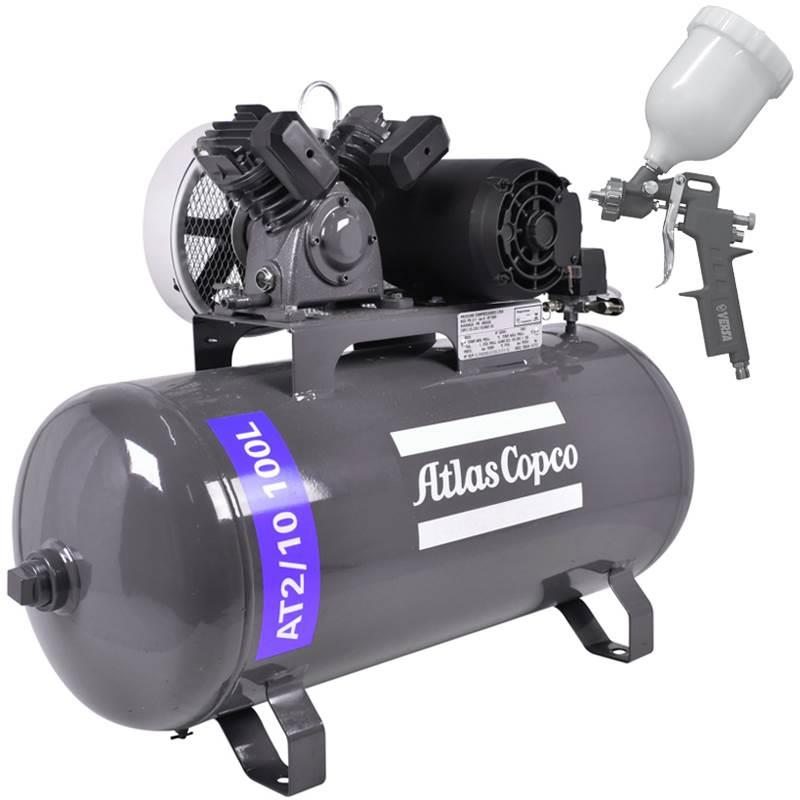 Compressor de Ar 10 Pés 100 Litros 2.0 HP AT2/10 Mono 110/220V ATLAS COPCO + Pistola de Pintura