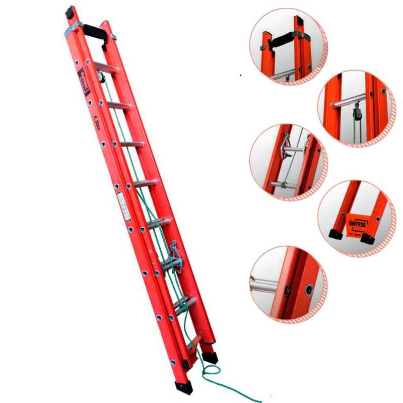 Escada de Fibra de Vidro 15 Degraus Extensível 3.0 x 4.8 Metros EAFD-15 SÍNTESE